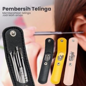 KOREK KUPING 6 in 1 LENGKAP POUCH KULIT STAINLESS EAR PICK 6 in 1 SET PEMBERSIH TELINGA