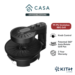 KITH Smokeless BBQ - PyroGlow Knob | 99.9% Smokeless | Patented 360° Auto-Rotate Grill Pan | SBG-KC-BG2