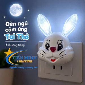 Đèn ngủ cảm ứng đầu thỏ trắng ánh sáng trắng dịu nhẹ tự động bật/tắt 4 bóng led trắng