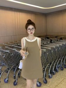 LU CHER ชุดเดรสคอกลมฝรั่งเศสใหม่ ไตล์สุภาพสตรีแฟชั่นฤดูร้อนกระโปรงเสื้อกล้ามขนาดใหญ่สไตล์ฝรั่งเศสชุ