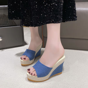 [Free Shipping] WomenS Summer Fashion Wedge Sandals Platform High-Heeled Slippers One-Strap Design Plus-Size Open-Toe Sandals