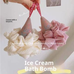 LEBI Cute Ice Cream Shower Sponge with Soft Loofah for Gentle Bathing and Bubble Fun