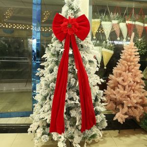 SOULLOV Long Streamers Christmas Bow Pendant Large Velvet Soft-Draping Christmas Tree Topper Bow Festive Wrinkle-Resistant Christmas Wreaths Bow Christmas Tree