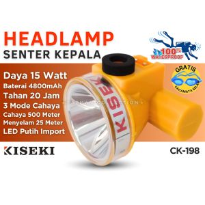 Senter Kepala Kiseki Anti Air CK-198 15W Headlamp Diving Menyelam 25 Meter Tahan 20 Jam - Senter Kepala Waterproof KISEKI CK-198
