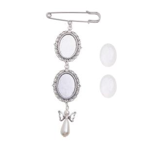 Diy Brooch Wedding Charms Double Lace Frame Oval Glass Cabochon Photo Frame with Pendant Suitable for Holiday Craft Use
