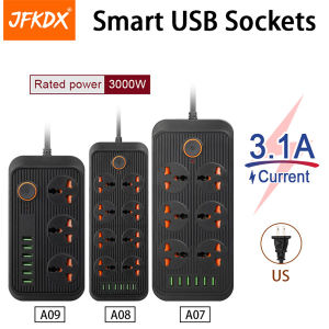(Free Gift)JFKDX Power Electric Socket Outlet US Plug 3000W Power Strip Security for Baby Kids 2 Meter Extension Cord with Switch A07 A08 A09 Series