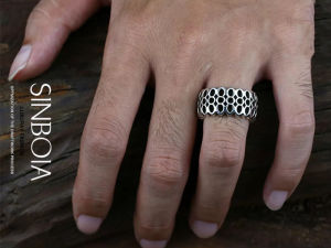 Sinboia Punk Style Hollow Out Sakura Silver Ring For Men Aesthetic Jewelry For Boys Nice Gift