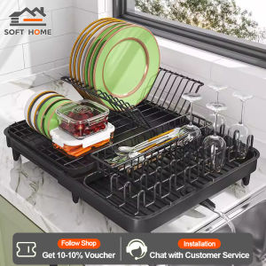SOFTHOME Kitchen Dish Drying RackWith GlassHolder Extendable Dish Drainer