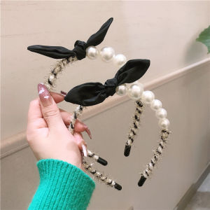 Cute Rabbit Ears Bow Headband Pearl Beads Headwear Retro French Princess Wommen Hair accessories Half Pearl Braided Hairband