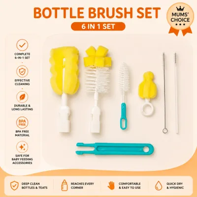 Fiffy Kids Infant Bottle Brush / OEM 6pcs Sponge Bottle Cleaning Tool Multi-Piece Set