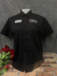 เสื้อเชิ้ตลำลองแขนสั้น ชายเสื้อสีดำ สไตล์วินเทจ