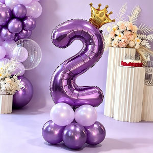 【Happy Time Combine Set】Purple Birthday Party Decoration Number Balloon Stand Set For Girl Bday 18th Debut Anniversary Party Baby Shower Decor