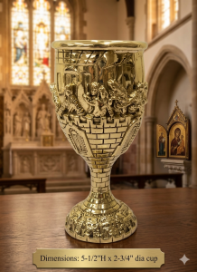 Solid Brass Last Supper Chalice | 5.5-Inch Communion Cup with Paten l Eucharistic Cup