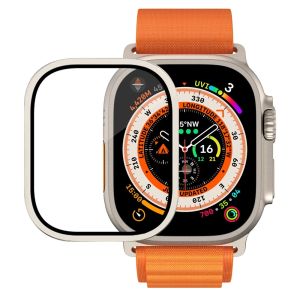 2in1 Aluminium Alloy Bezel Frame Edge Bumper Compatible with Apple Watch Ultra 49mm 9H Tempered Glass Full Coverage Screen Protector Film For i Watch Ultra