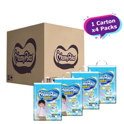 (ORIGINAL WITH CODE) WJS MamyPoko Extra Dry Skin Pants XXXL Diaper 1 Carton 4 Packs Diapers Overnight Absorbency Pants 3XL for Boy & Girl XXXL14 CARTON [FREE RM 50 VOUCHER]
