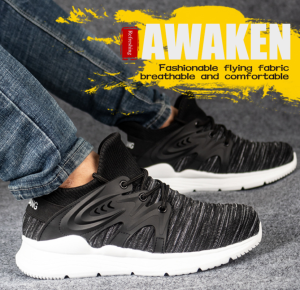 QINHUIZE Steel toe cap safety shoes male breathable non-slip anti-smash anti-piercing fly woven lightweight steel toe work safety boots