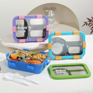 LUXERY 3 Compartments Thermal Lunch Box 304 Stainless Steel Rectangular Shape Food Container Durable Microwave  Safe Insulated Lunch Box for Students