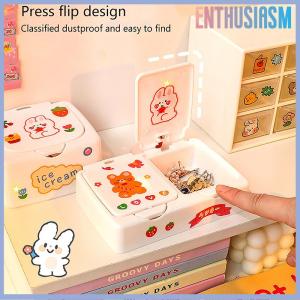 【Enthusiasm】🌟🌟【Hot Sale】🎈 กล่องจัดระเบียบโต๊ะเครื่องสำอางลายการ์ตูนน่ารักพร้อมฝาปิดที่เก็บเครื่องประดับขนาดเล็กที่เก็บเครื่องสำอาง