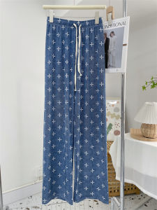 YOLO Ice Silk Denim Wide Leg Pants For WomenS Summer Cool Printed Casual Pants With A Drooping High Waisted Narrow Version That Looks Slim And Straight Leg Pants
