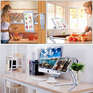 Zeallion Kitchen Wall Desk Tablet Mount Stand Fit For 5-10.5 inch Width Tablet Metal Bracket Holders for iPhone iPad Samsung Vivo Oppo Huawei Xiaomi Smartphones