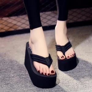 [Free Shipping] Korean-Style Fashion Flip-Flops 11CM High-Heeled Thick-Soled Slippers Summer Non-Slip WomenS Nightclub Shoes In Stock