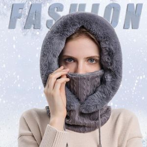 MYCOLOR Fashion Winter Outdoors Solid Color Plush Bib Hood Knitted Hat Collar Ear Protection Hat Beanie Hat  Hat Bib Hat Plush Hat