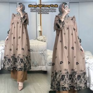 Sanaya Set Long Tunik - One Set Wanita Kekinian Tunik Ceruti Babydoll Baju Setelan Celana Kulot OOTD