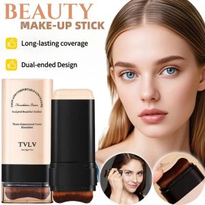 Double-Head Eraser Foundation Stick with Brush Long Lasting Oil-control Facial Concealer Brighten