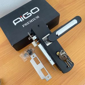 KUNCI PINTU RUMAH SET/ HANDLE PINTU TANGGUNG 20CM HITAM DOFF MINIMALIS