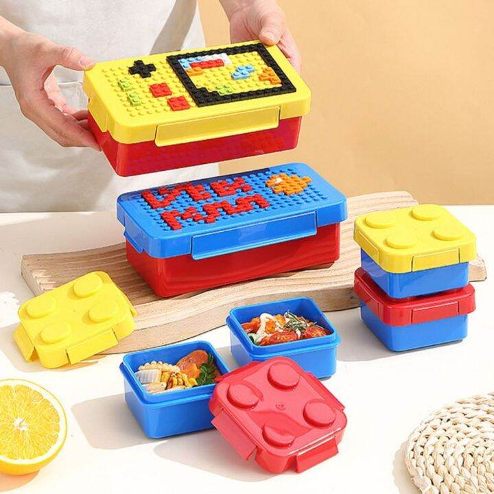 JDPOK Plastic Building Block Lunch Box 1 Layer 2 Grids Food Storage ...