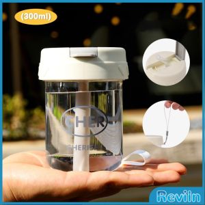 R.E. แก้วน้ำพลาสติก ใส่น้ำ ใส่นม 300ml ใช้ มีหลอด/เปิดฝาดื่มได้ Plastic cup