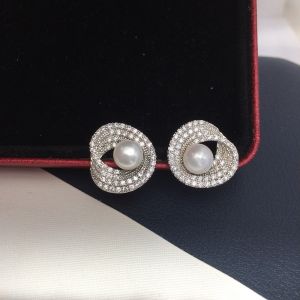 PENTU Rhinestone Pearl Stud Earrings Light Luxury Water Drop Shape Women Ear Jewelry Temperament Silver White Bright Pearl Ear Studs Wedding