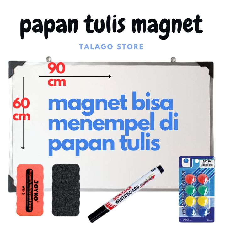 Papan Tulis Whiteboard Magnetic Gantung 60x 90 Cm Free Spidol Hitam Mgnet Hapus Dan Pin Magnet 0452