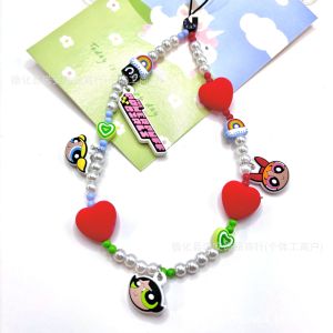 CASETIFY Dây đeo điện thoại hình trái tim ngọc trai silicone hoạt hình Powerpuff Girls ccd Dây chuyền máy ảnh cho phụ nữ