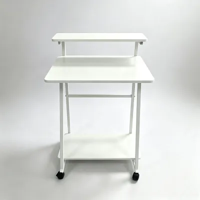 GEEK Simple Office Desk with Wheels Adjustable Height Laptop Table with Bookshelf Bedside Table/Solid Wood Desktop