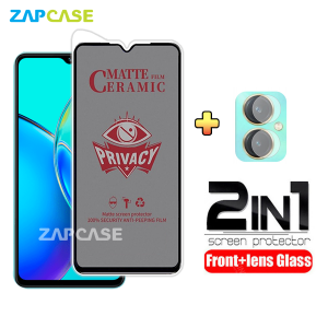 PAKET 2in1 Anti Gores Layar Privacy Vivo Y27 4G Free Tempered Glass Camera Lens