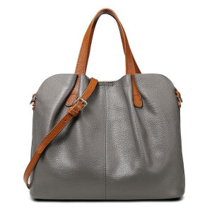 Leather pleated tote bag with contrasting color handles single shoulder crossbody genuine leather womens bag