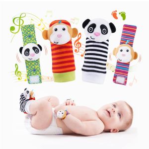 Baby wrist rattle foot detector Toy Set toddler rattle socks arm hand bracelet foot leg ankle socks Newborn baby boy girl gift (monkey and panda)
