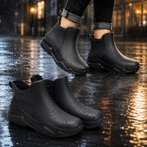 Fashion Rain Boots(Bota) for Men Women | Black Ankle Rain Shoes | Waterproof Non-Slip