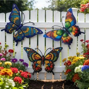 OUREAL 1/3/4pcs Outdoor Metal Butterfly Wall Art Decor Courtyard Crafts Iron Garden Wall Hanging Pendants Home Wall Decoration Living Room