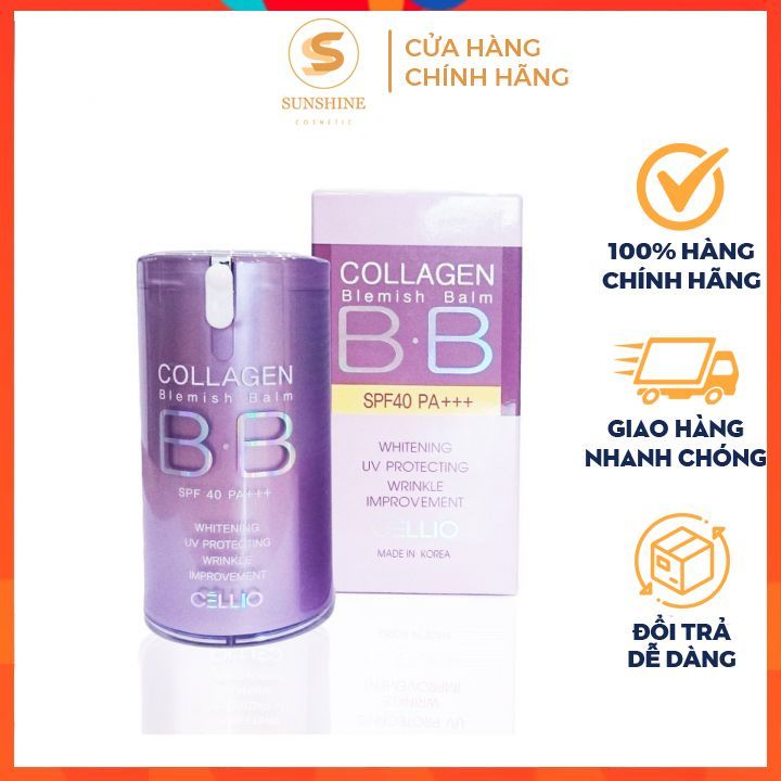 Kem Nền BB Collagen Cellio ⚡[CHÍNH HÃNG]⚡ Tím Hàn Quốc Cream Collagen ...