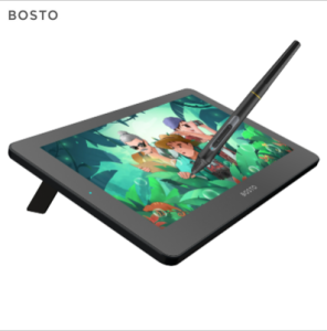 BOSTO BT-12HDT Portable 11.6 Inch HD H-IPS Touchscreen LCD Graphics Drawing Ta-blet 1366*768 Display Support 8192 Pressure Level Passive Technology with Tilt Function USB-Powered Low Consumption Drawing Ta-blet with Interactive Stylus Pen 4 Shortcut Key