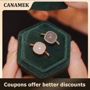 【 CANAMEK 】 Vintage Artificial Jade Square Ring Autumn Winter Chinese Style Crystal Geometric Finger Ring For Women Fashion Jewelry