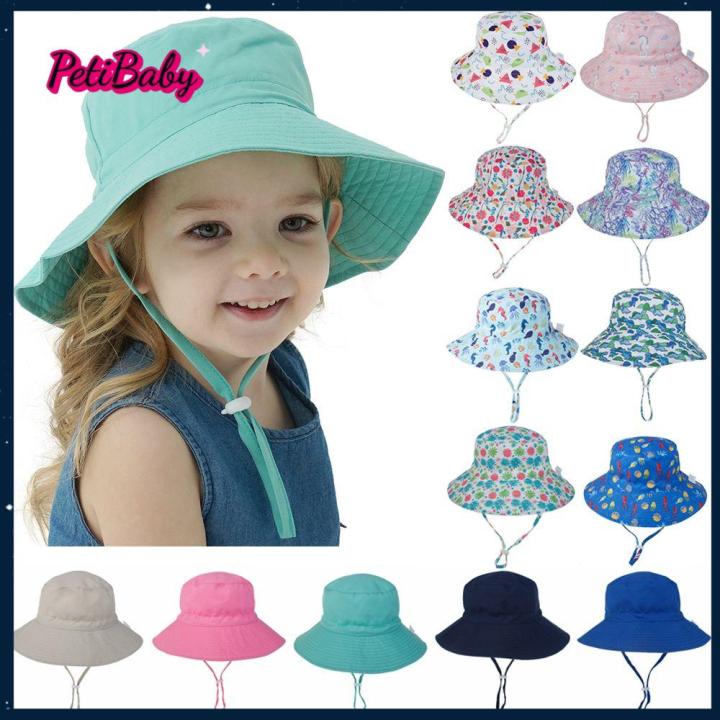 Adjustable Boy Girl Children Bucket Hats UV Protection Wide Brim Cap Sun Hat