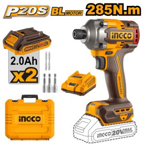 INGCO 20V BRUSHLESS IMPACT DRIVER 285NM W/2 X 20V 2.0AH & CHARGER CIRLI2028