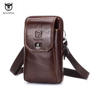 BULLCAPTAIN Belt Bag Mens Leather Shoulder Crossbody Bag 6.5 Inch Phone