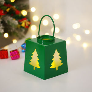 Retro Christmas LED Lantern Iron Painted Hanging Candle Light Centerpiece Decor For Xmas Party Table Fireplace Indoor Outdoor Festival Ornament Tree Reindeer Snowflake