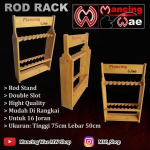RAK JORAN PANCING - ROD STAND - RAK JORAN PORTABLE KAYU SOLID ISI 16 LUBANG (D.16)