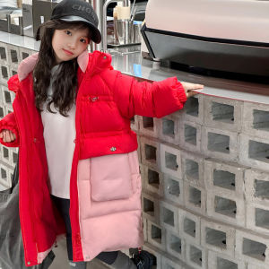 Girls Mid-Length down Jacket Winter 2023 New Childrens Padded Coat Older Children over the Knee 90 White Duck down Winter Clothing ♢X1123