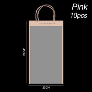 10pcs丨Transparent Gift Bag Hand Bag Waterproof Bouquet Packaging Bag Plastic Bag Flower Decoration Bag